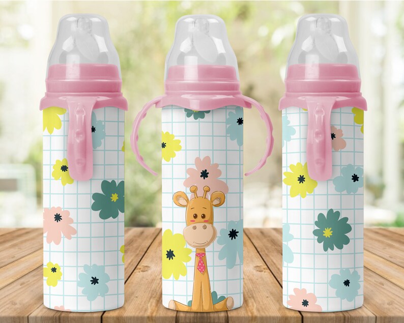 8oz Baby Bottle Sublimation Giraffe Floral Designs PNG File Etsy