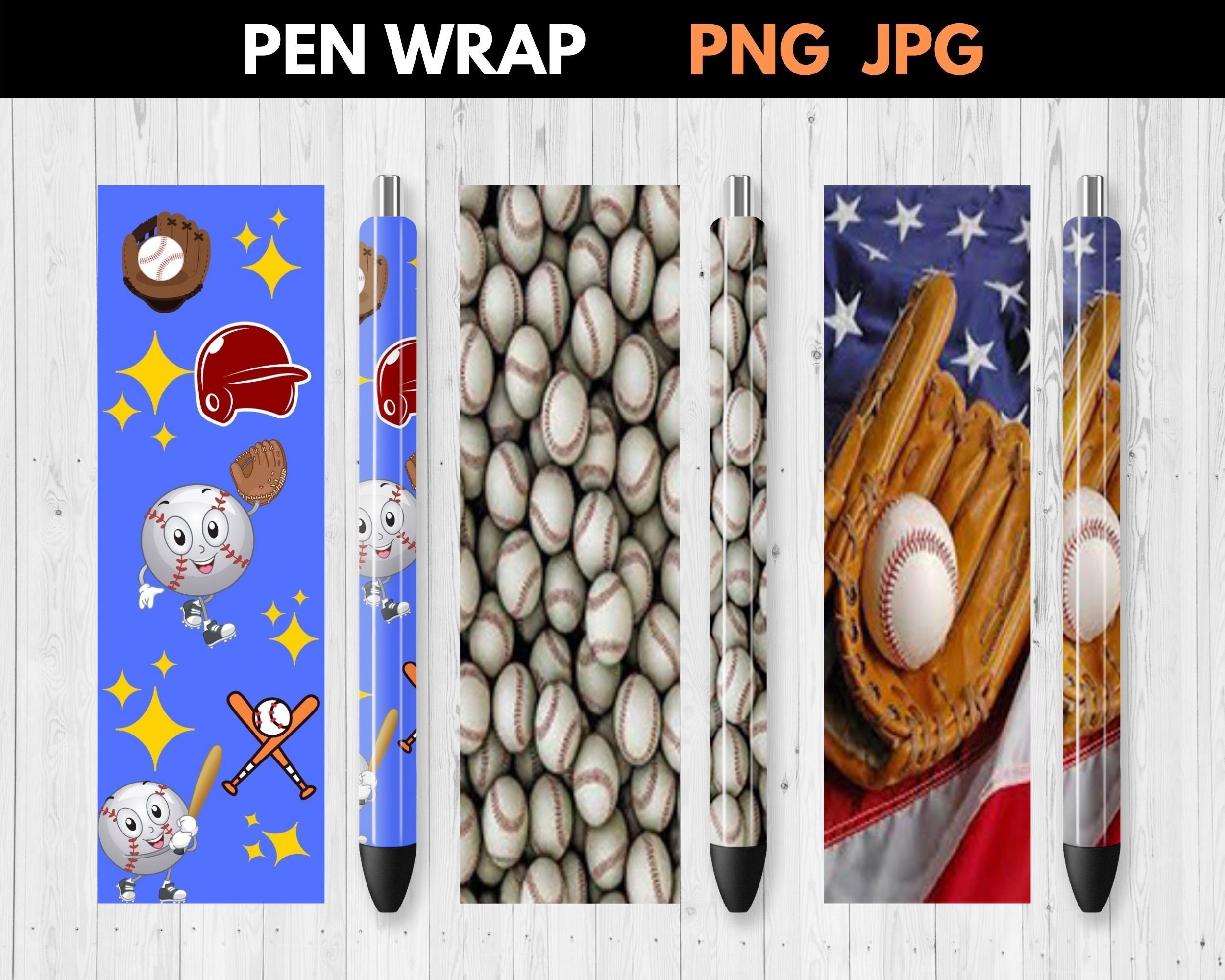 Baseball print glitter pen wrapBaseball Pen wraps Glitter Etsy