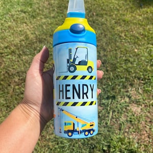 Kid construction water bottle, Personalized Tumbler, Gift for boy, birthday gift, Tumbler with name, Construction gift, Back to School