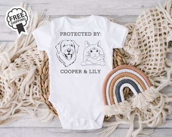Baby shower gift, Baby Onesie® personalized, Custom Dog breed Onesie®, Pregnancy Announcement, Protected By Dog Onesie®