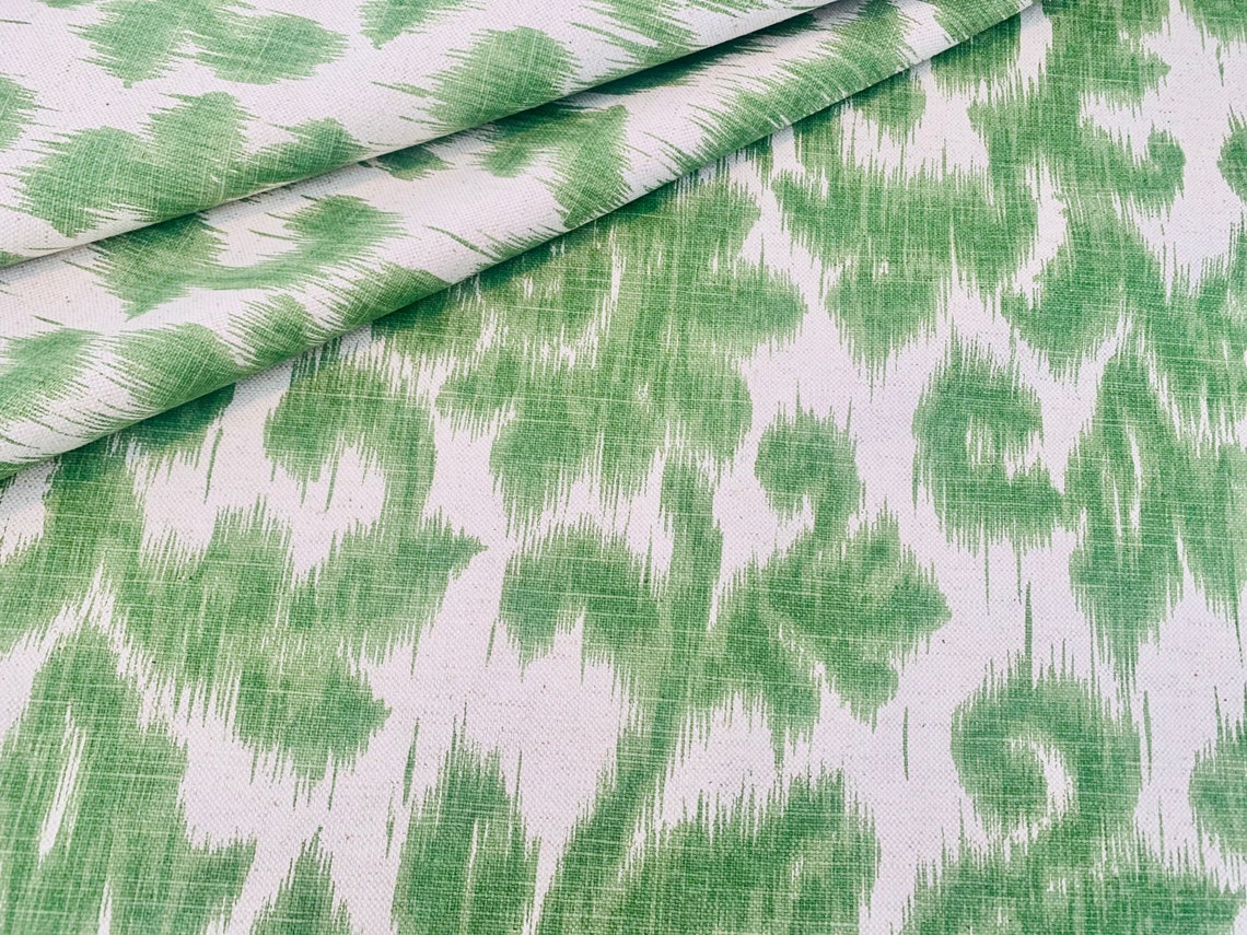 Duck cotton fabric green floral print ikat fabric by yard Etsy