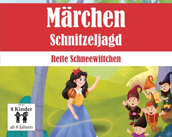 Schneewittchen Märchen Schnitzeljagd für Kinder,Schatzsuche zum Ausdrucken,Ideal für Kindergeburtstag, Vorlage mit Aufgaben, Rätseln als PDF