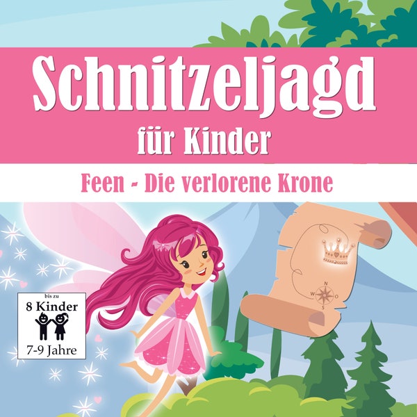 Feen Schatzsuche für Kinder, Schnitzeljagd zum Ausdrucken, Perfekt für Kindergeburtstag, Vorlage mit Geschichte, Aufgaben, Rätseln als PDF