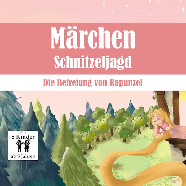 Rapunzel-sprookjesspeurtocht voor kinderen, schattenjacht om af te drukken, ideaal voor kinderverjaardagsfeestjes, sjabloon met taken, puzzels als PDF