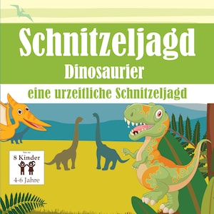 Dino Schnitzeljagd für Kinder, Schatzsuche zum Ausdrucken, Ideal für Kindergeburtstag, Vorlage mit Aufgaben, Rätseln und Fragen als PDF