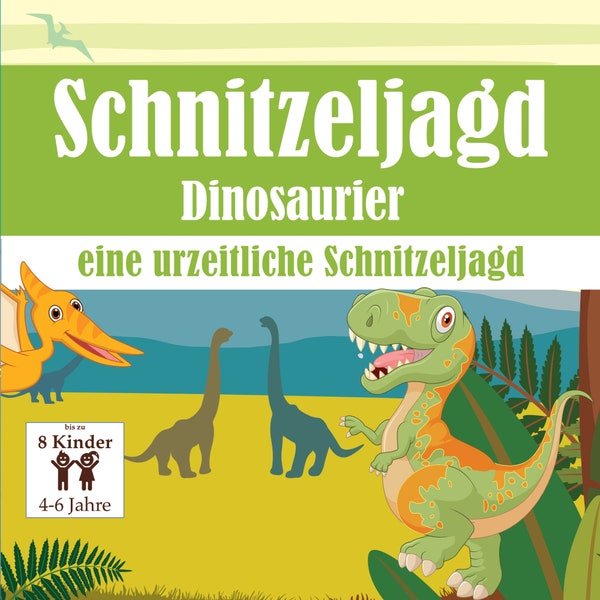 Búsqueda del tesoro de dinosaurios para niños, búsqueda del tesoro para imprimir, ideal para fiestas de cumpleaños infantiles, plantilla con tareas, rompecabezas y preguntas en formato PDF