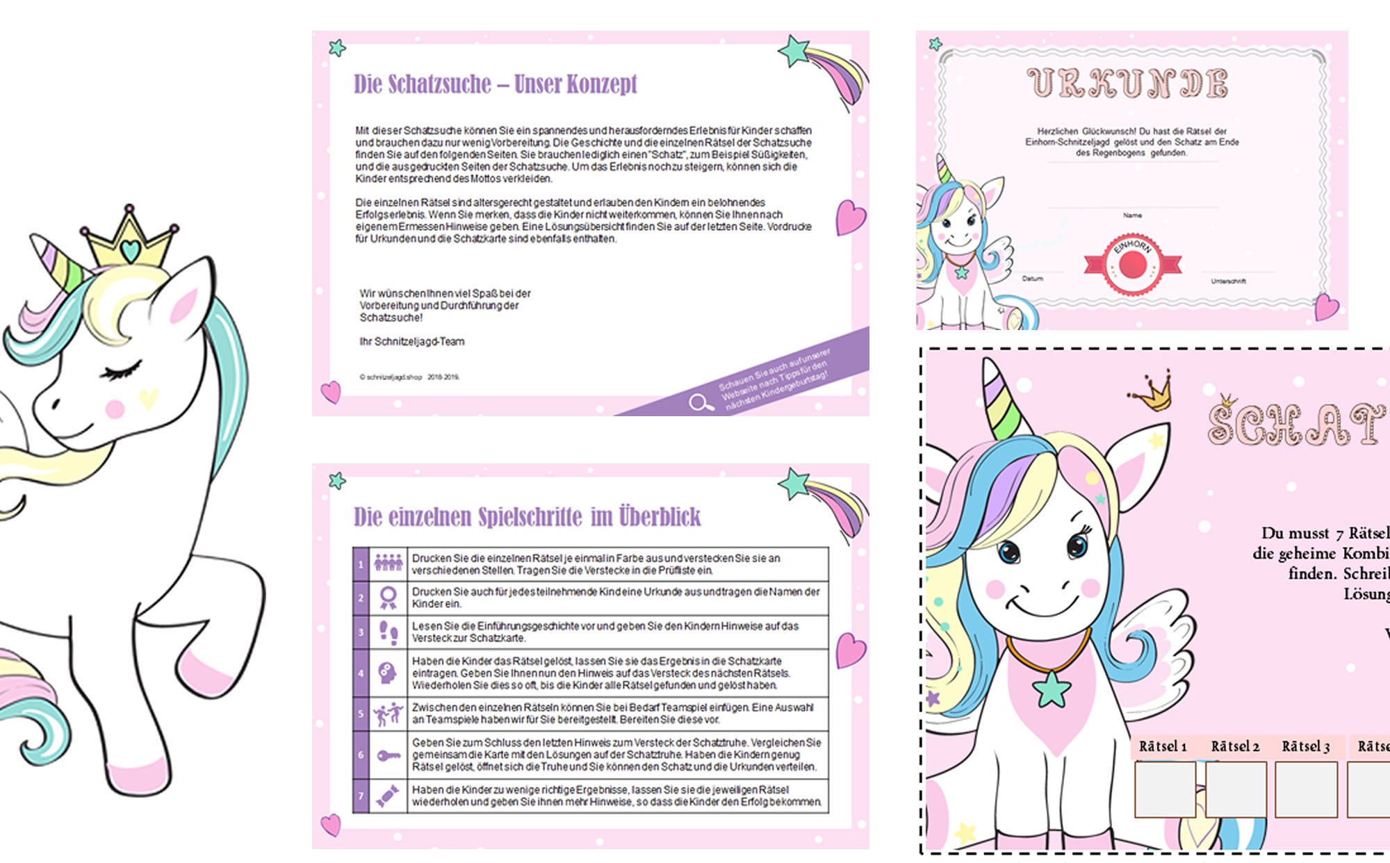 Einhorn Schnitzeljagd für Kinder, Schatzsuche zum Ausdrucken, Ideal für