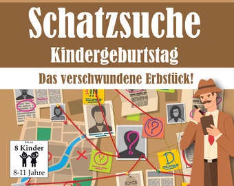 Krimi Schatzsuche für Kinder, Detektiv Schnitzeljagd zum Ausdrucken, Perfekt für Kindergeburtstag, Vorlage mit Aufgaben & Rätseln als PDF