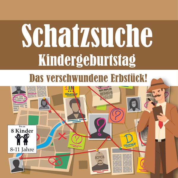 Krimi Schatzsuche für Kinder, Detektiv Schnitzeljagd zum Ausdrucken, Perfekt für Kindergeburtstag, Vorlage mit Aufgaben & Rätseln als PDF