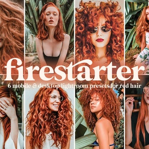 6 REDHEAD Lightroom Presets Red Hair, Auburn Orange Tones, Freckles Selfie Portrait, Beauty Blogger Filters, Instagram Feed Mobile Desktop