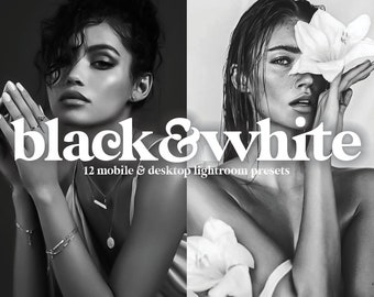 12 ULTIMATE B&W Lightroom Presets for Mobile + Desktop, Black and White, Wedding, Family Portrait, Matte, Film Noir Best Instagram Filter
