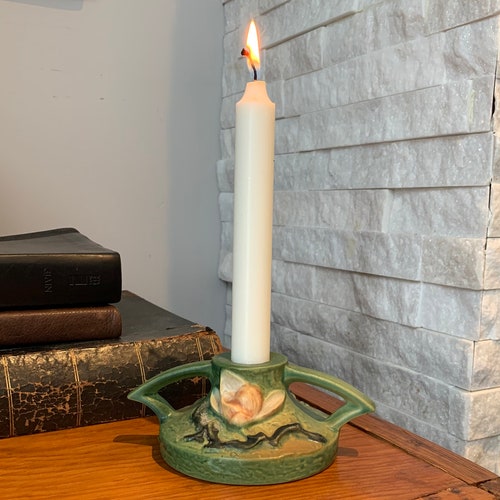 Roseville Green Candle Holder Magnolia Pattern 1156-2 1/2"
