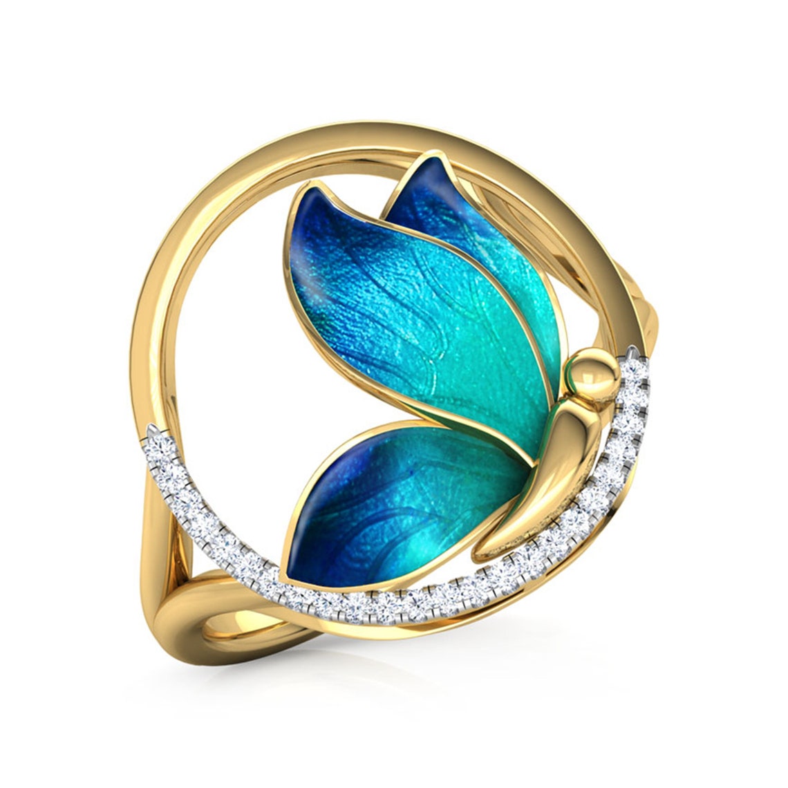 Encircle Blue Butterfly Ring / Diamond Ring in 14K Gold / Etsy