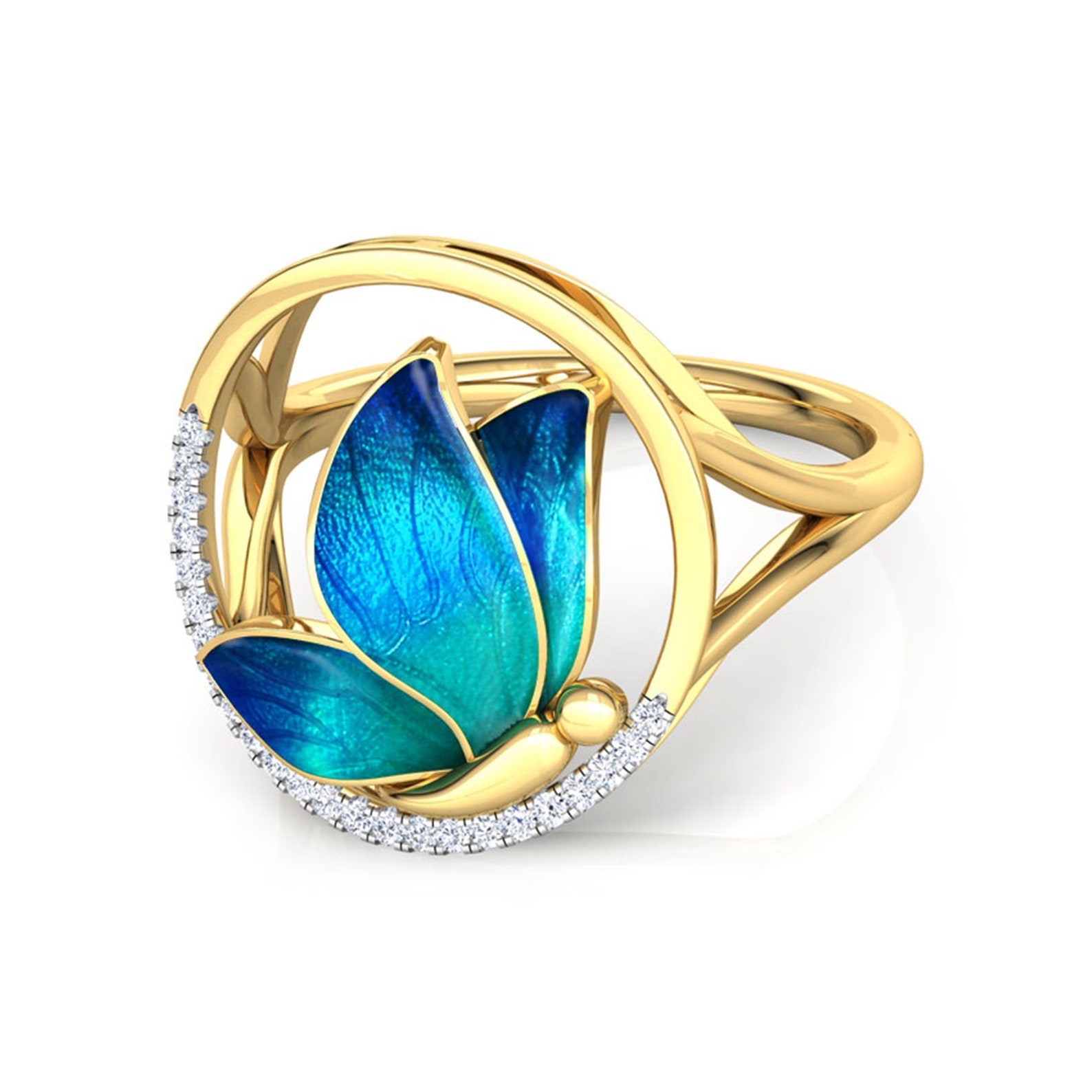 Encircle Blue Butterfly Ring / Diamond Ring in 14K Gold / Etsy