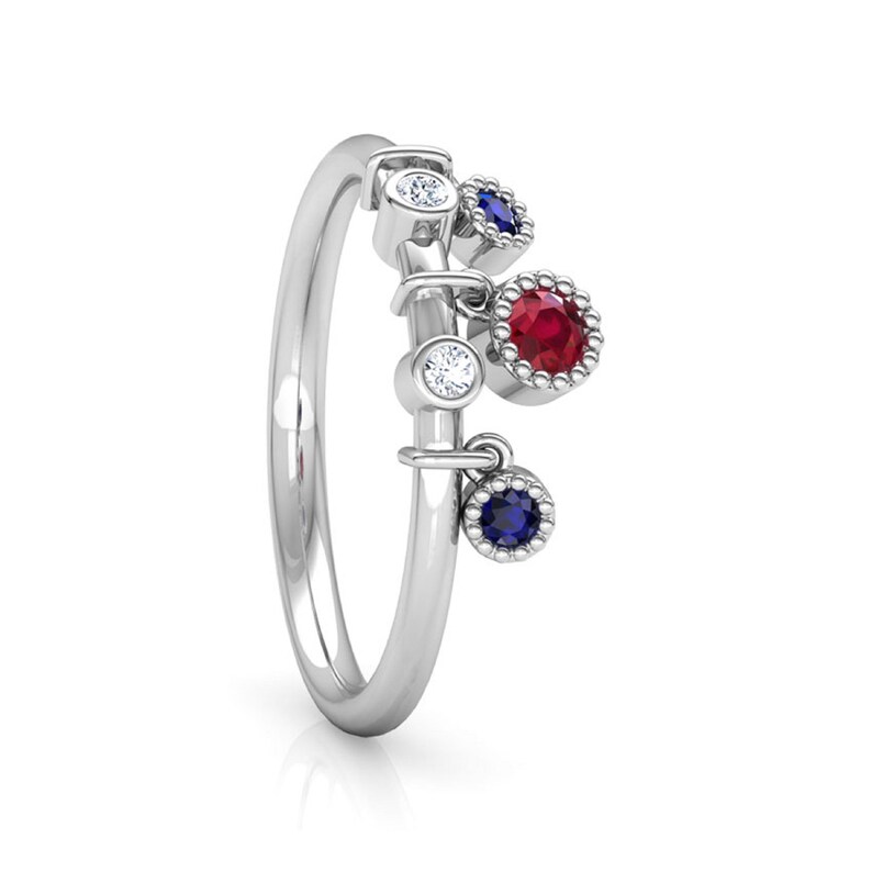 Blue Shapphire Diamond Gold Rings 14k Rose Gold Pink Ruby 18k White Gold Stackable Ring 925 Sterling Silver Engagement Wedding Band Diamond