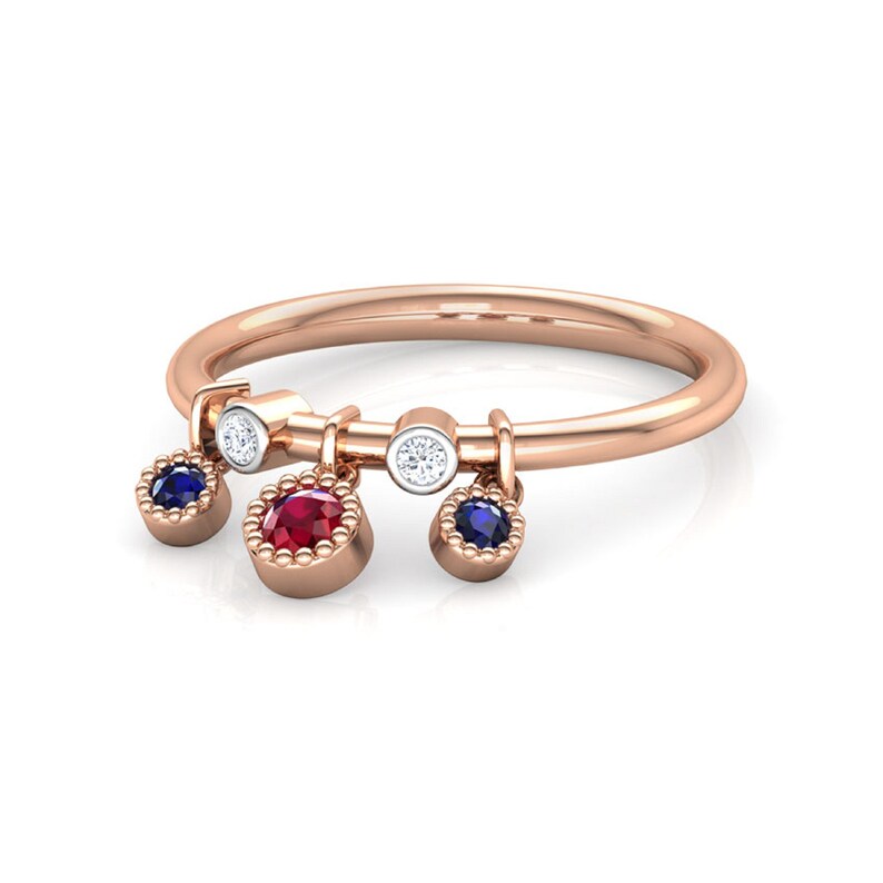 Blue Shapphire Diamond Gold Rings 14k Rose Gold Pink Ruby 18k White Gold Stackable Ring 925 Sterling Silver Engagement Wedding Band Diamond