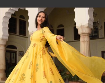 yellow long anarkali