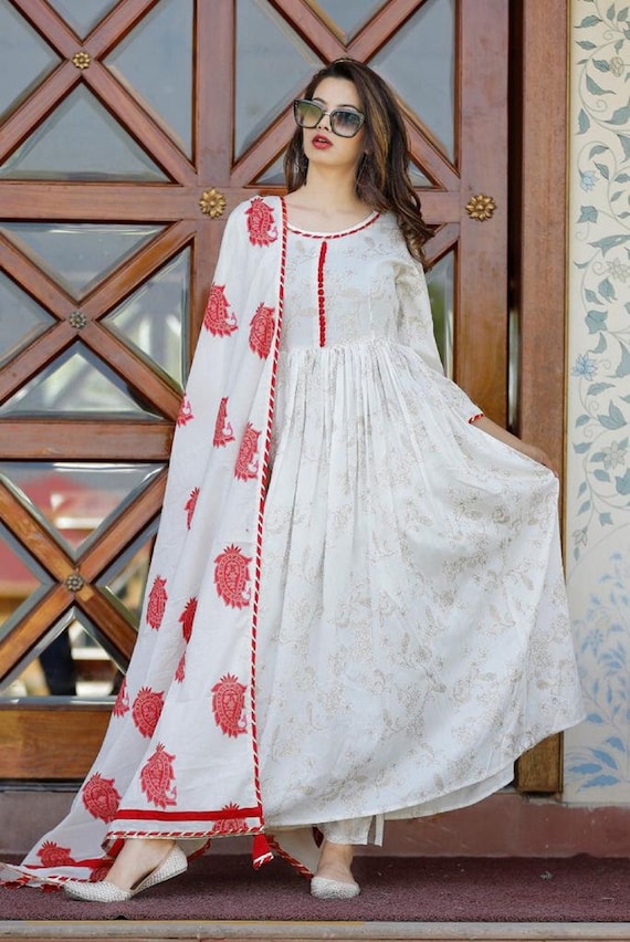 Pure Rayon Jaipuri Printed Kurti Plazzo Duptta Dress set for Women and Girls,Salwar Kameez Duptta Dress,Partywear Dress,Gift for her