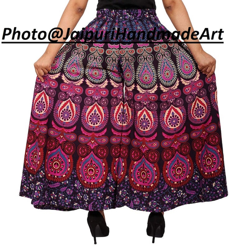 Assorted Design Women Printed Cotton Trousers Harem Pants Palazzo Wide Leg Printed Divider Palazzo