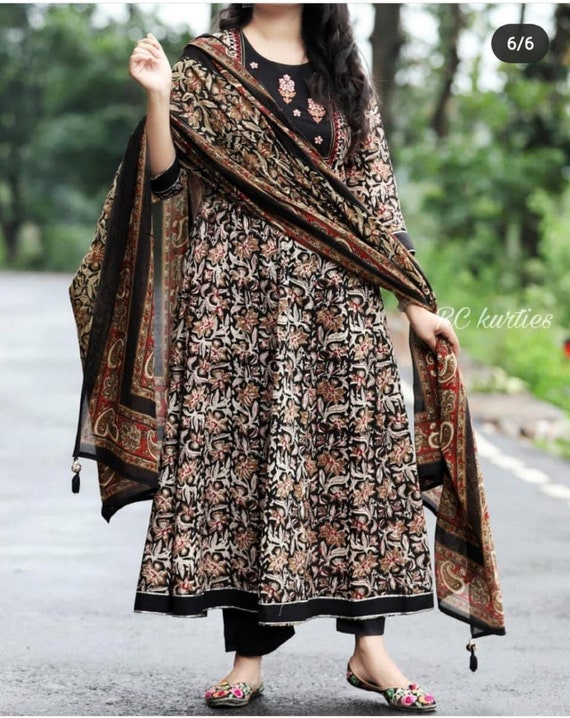 Indian women kurti dupatta palazzo set cotton dress top tunic printed kurta  pent | eBay