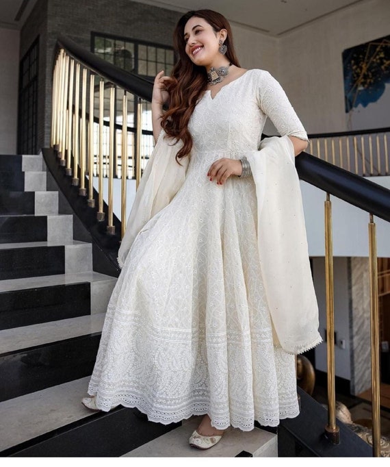 Buy Narayani Fashion Ladies Fancy Kurtis Gown(White) 505_M at Amazon.in