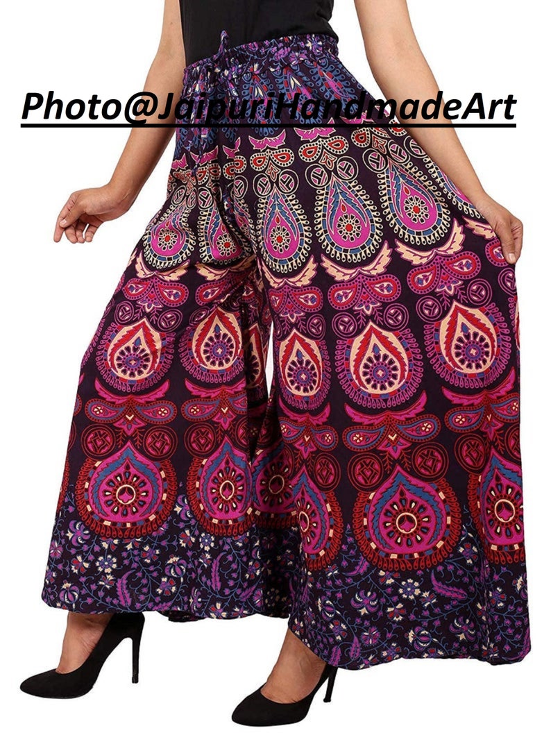 Assorted Design Women Printed Cotton Trousers Harem Pants Palazzo Wide Leg Printed Divider Palazzo
