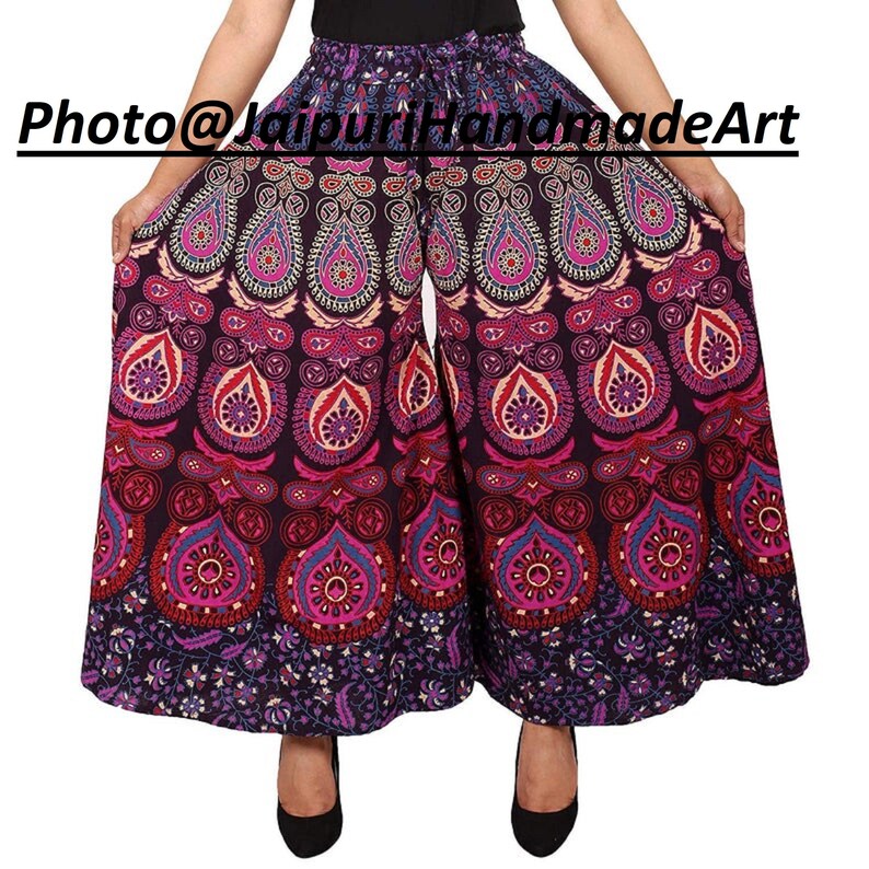 Assorted Design Women Printed Cotton Trousers Harem Pants Palazzo Wide Leg Printed Divider Palazzo