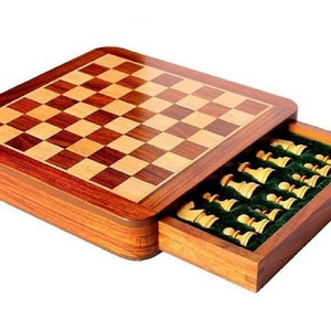 Handmade Drawer 12x12 Wooden Chess Storage Drawer Best Professional Flat Chess Game Board Set With Magnetic Pieces Storage.Christmas Gift. image 4