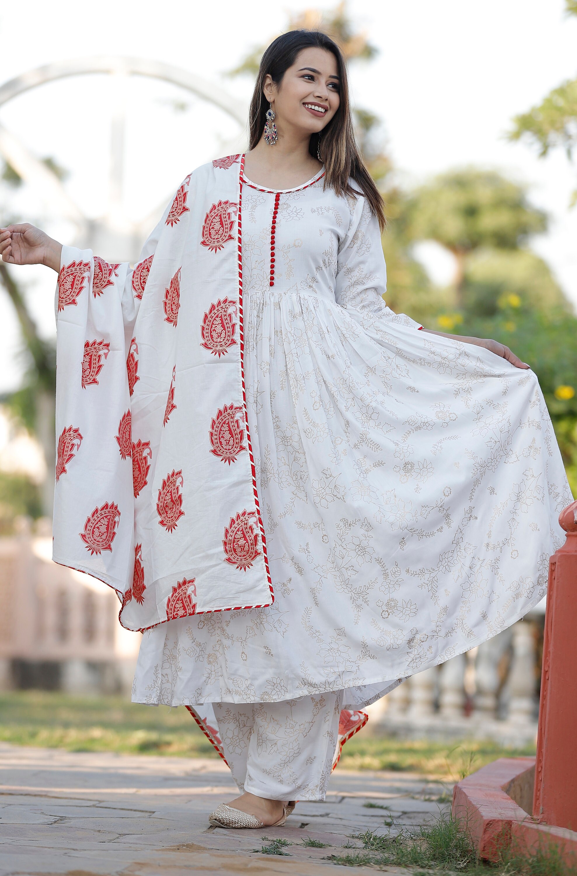 Printed Kurti Pant Set With Dupatta 