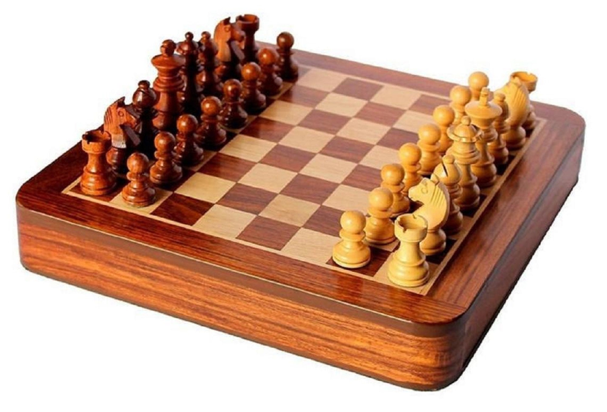 Combo of 1940s Art Deco Series Weighted Chess Pieces Sheesham and Boxwood  -3.8 King with Chess Board