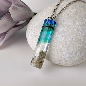 Aqua Turquoise Blue Seascape, Fused Glass Beach Necklace, Glass Pendant, Fused Glass Ocean Jewelry