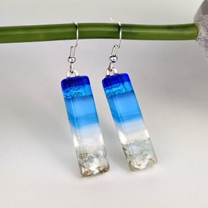 Blue Aqua Turquoise Dangle, Fused Glass Earrings, Handmade Earrings, Dichroic Earrings, Beach Jewelry