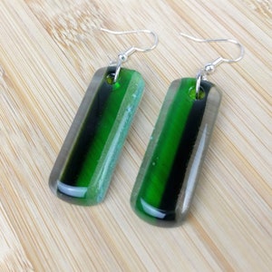 Green Clear Dangle, Fused Glass Earrings, Handmade Earrings, Fused Glass Jewelry, Dichroic Glass, Glass Jewelry