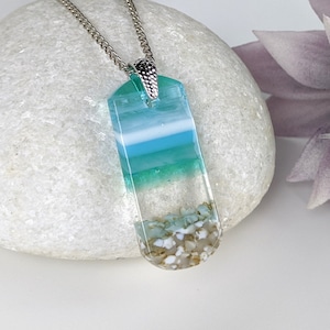 Fused Glass Seascape Necklace: Turquoise Blue Ocean Pendant