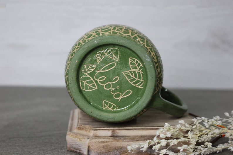 Ceramic mug 14 oz handcrafted tea mug, coffee cup with sleeping rabbit illustration, eco-friendly gift, pottery mug image 7