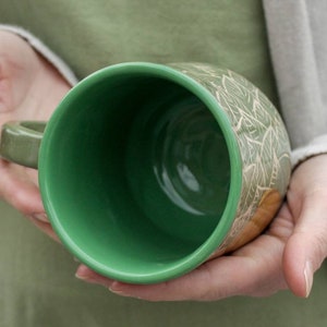 Ceramic mug 14 oz handcrafted tea mug, coffee cup with sleeping rabbit illustration, eco-friendly gift, pottery mug image 4