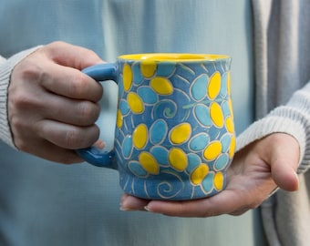 Pottery mug Ukrainian Spring 13oz 15 oz