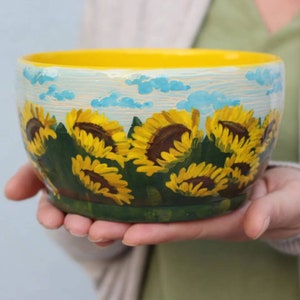 Pottery Bowl 30oz 35oz Ukraine Flag Sunflower, Ukrainian Artist image 2