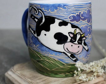 Pottery Mug Wild Cow  14 oz
