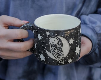 Handcrafted Ceramic Owl Mug: Artisan Pottery Coffee Cup (10oz)