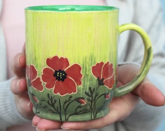 Spring mug with flowers, 15oz