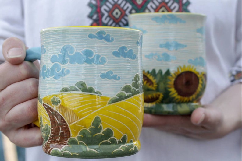 Pottery Mugs 14oz 16 oz 22 oz Ukrainian Landscape, Ukraine, artist image 4