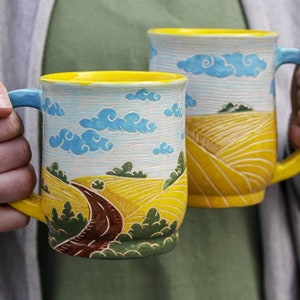 Pottery Mugs 14oz 16 oz 22 oz Ukrainian Landscape, Ukraine, artist image 1