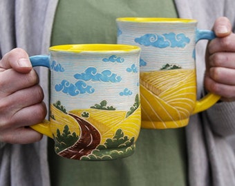 Pottery  Mugs 14oz 16 oz  22 oz Ukrainian Landscape, Ukraine, artist