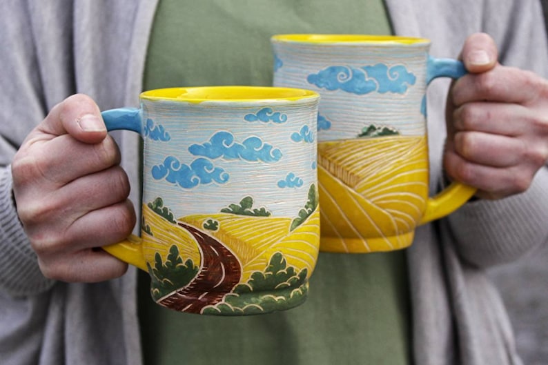 Pottery Mugs 14oz 16 oz 22 oz Ukrainian Landscape, Ukraine, artist image 1