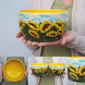 Pottery Bowl 30oz 35oz Ukraine Flag Sunflower, Ukrainian Artist image 3