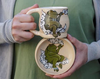 Ceramic   Mugs and Bowls  Handcrafted Teacup With  Frog  Illustration