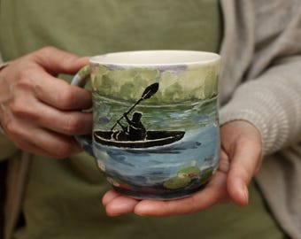 Ceramic mug 14 oz  Kayaking illustration