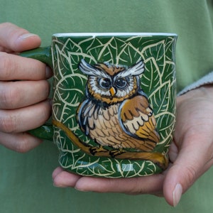 Handcrafted Owl Pottery Mug: Artisan Tea Coffee Cup (12oz)