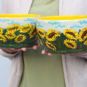 Pottery Bowl 30oz 35oz Ukraine Flag Sunflower, Ukrainian Artist image 7